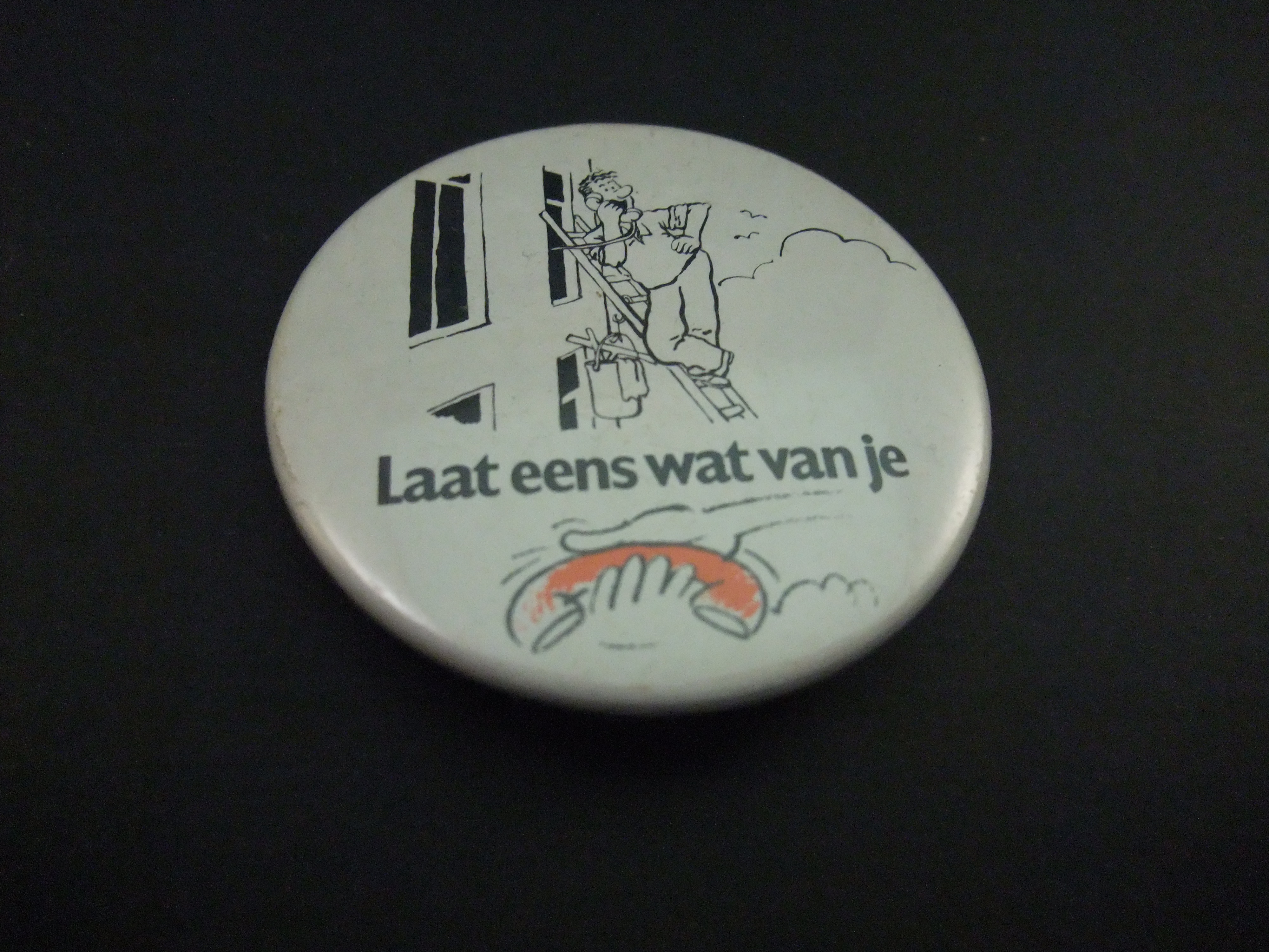Laat eens iets van je horen(schilder aan het bellen) telefonie